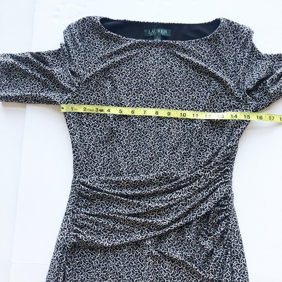 LAUREN RALPH LAUREN Black White Midi Short Sleeve Shift Dress Womens 4 - Picture 8 of 8